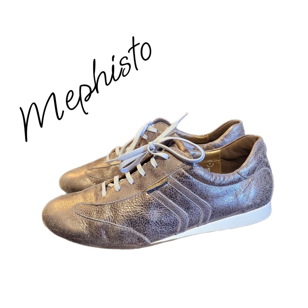 Mephisto | Metallic Gold Leather Lace-Up Street Sneakers, Size 9 or 9.5
